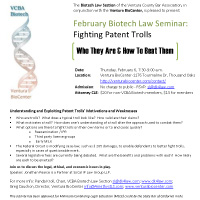 February 6, 2014 Biotech Law Seminar at Ventura BioCenter: "Fighting Patent Trolls [Who They Are & How To Beat Them]"